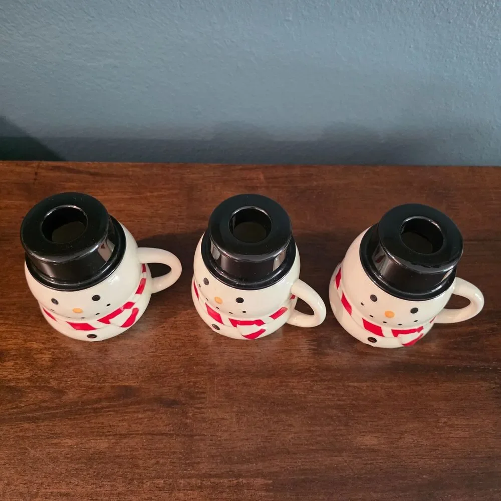 Williams Sonoma Christmas Mugs Snowman Hot Drinks Chocolate W/Lid Set of 3